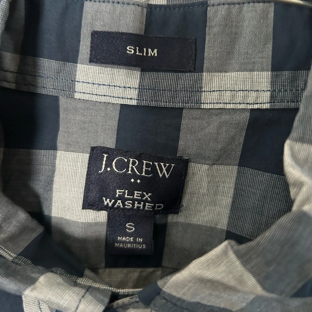 J. Crew Blue and White Plaid Button Down Shirt. Size small Slim fit.